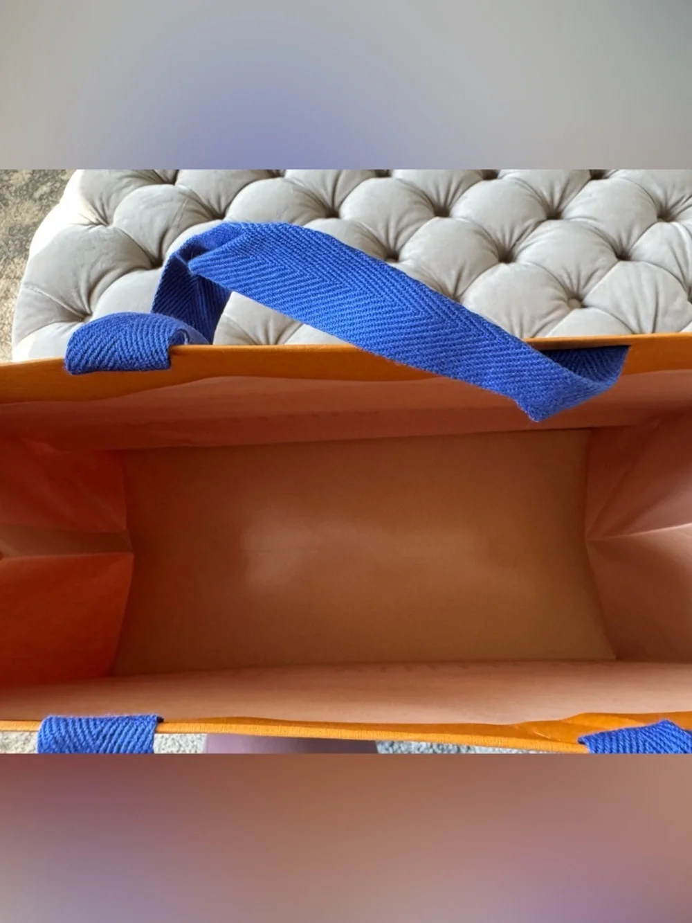 NWOT Louis Vuitton Signature Orange Tote/Gift Bag Large with Blue Ribbon Handles